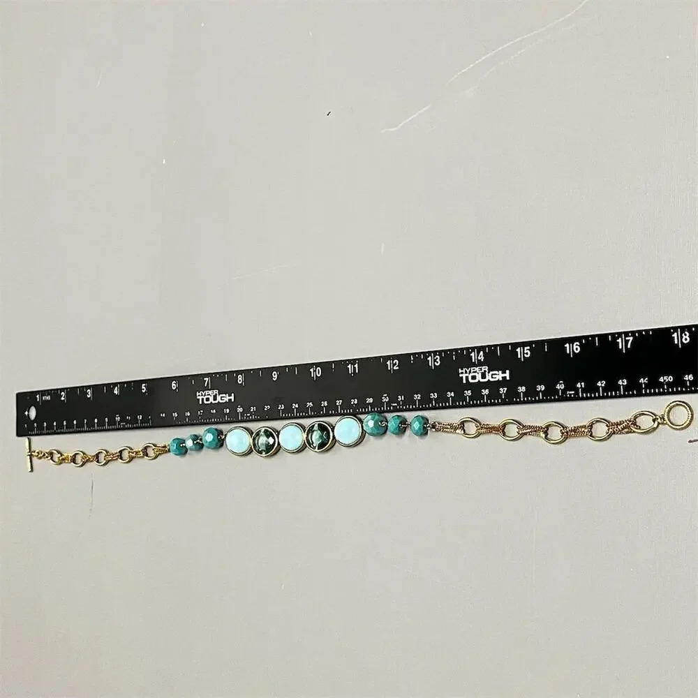 Monet Gold‎ Tone Aqua Cabochon Beaded Necklace 18” Toggle Statement